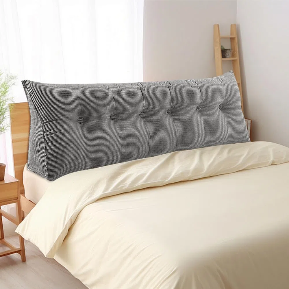 OHMG - Cojín grande para cabecera de cama, XXL, cojín de respaldo gris, cojín de lectura, cojín de apoyo lumbar, respaldo de tamaño, travesaño de posicionamiento suave, 180 x 50 x 20 cm