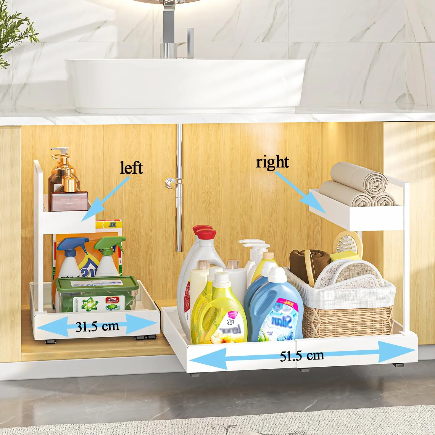 YunNasi Ampliable Organizador Bajo Fregadero, 2 Niveles Especieros para Cocina, Organizador Cocina, Cajonera Extraíble para Cocina, Baño, Armario, Alacena (Blanco)