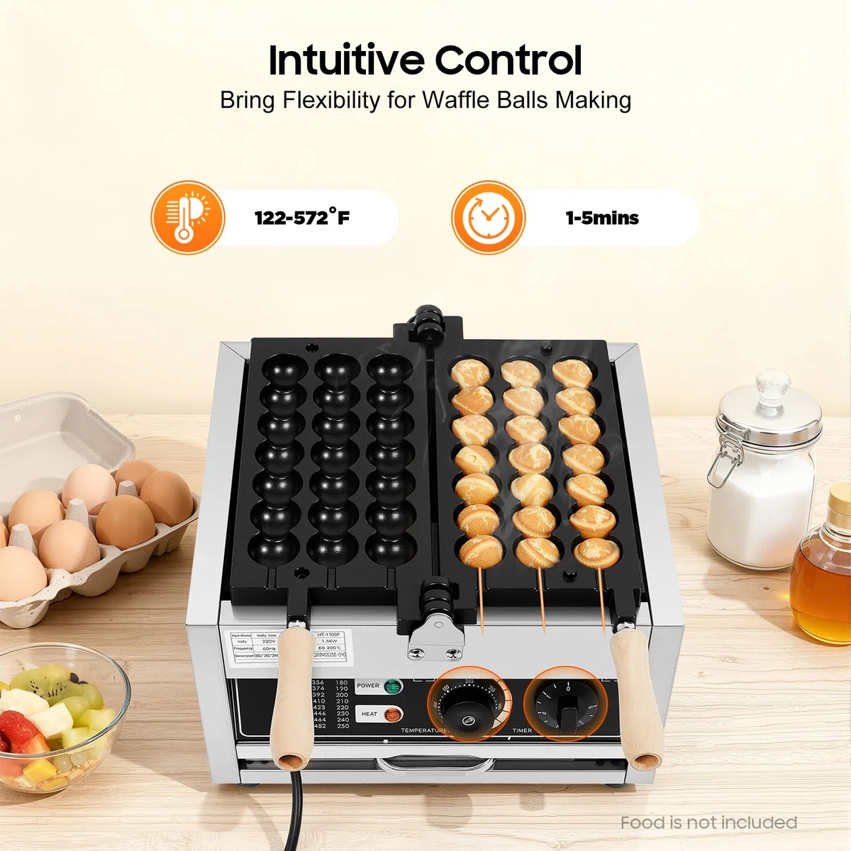 1500 W de acero inoxidable eléctrico para gofres, máquina para gofres profesional de acero inoxidable, gofrera de varilla, máquina de gofres comercial, adecuada para panaderías, quioscos
