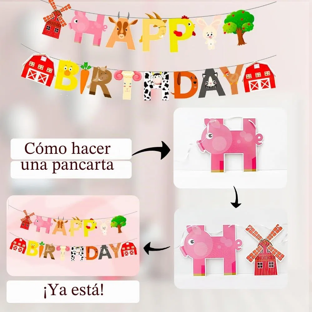 66 Piezas Vajilla de Fiesta de Animales de Granja, Sirve 16 Vajilla de Fiesta Granja Set - Platos Taza Servilleta Manteles etc Suministros de Cumpleaños la Granja