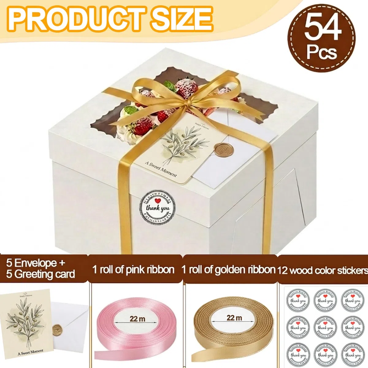 10 juegos de Cajas para Tartas, 30,5 x 30,5 x 20,3 cm Caja Tarta de Cartón Con Ventana Transparente y Bandeja,Recipiente para Tartas