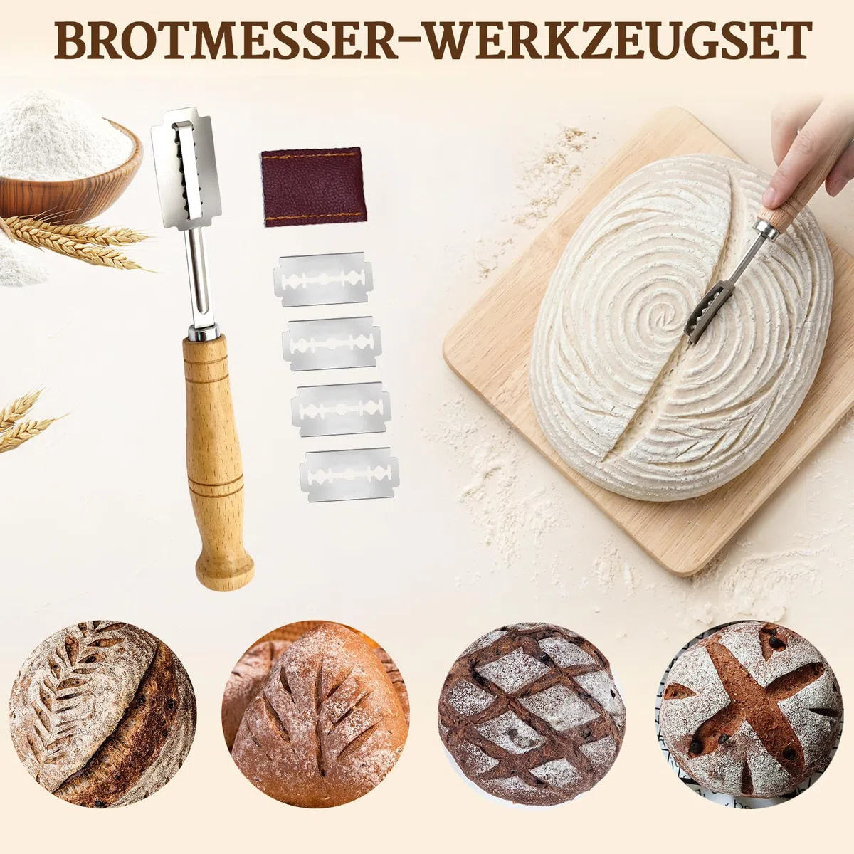 Banetones Para Pan Traje De PanaderíA, 13PCS Traje De Pan Fermentado De Agrio, Juego de cestas de prueba de pan, juego de iniciación de masa madre, tarro de fermentación, accesorios para hornear pan