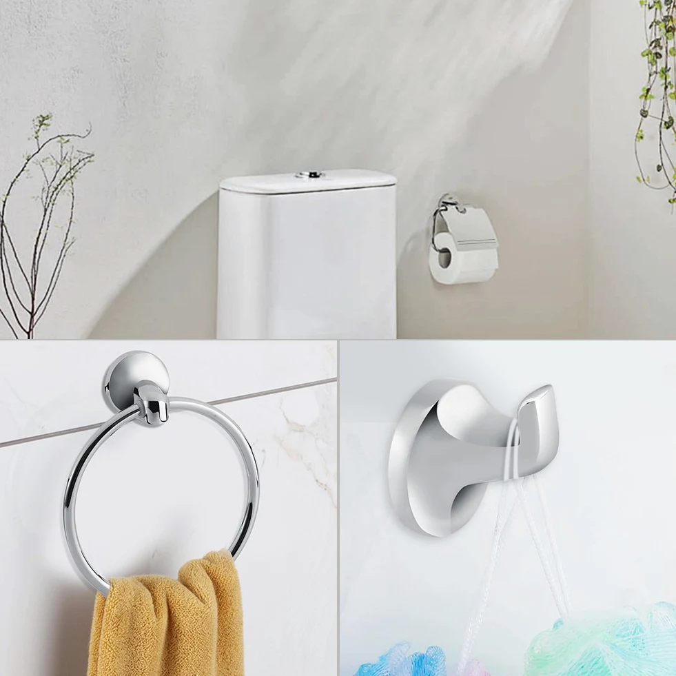 Juego de 6 accesorios de baño cromados para montaje en pared, soporte para papel higiénico, soporte para cepillo de dientes, jabonera, kit moderno de accesorios de baño