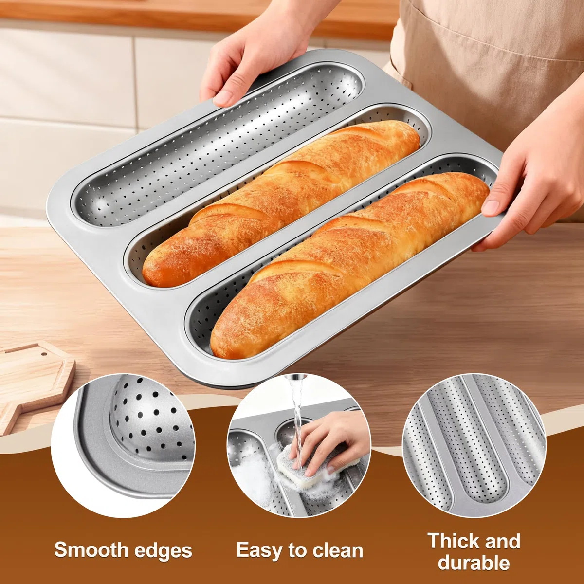 Molde para panecillos de punto caliente, molde perforado de acero al carbono, bandeja antiadherente para hornear bollos de perro caliente, mini bandeja para hornear sándwich de baguette para