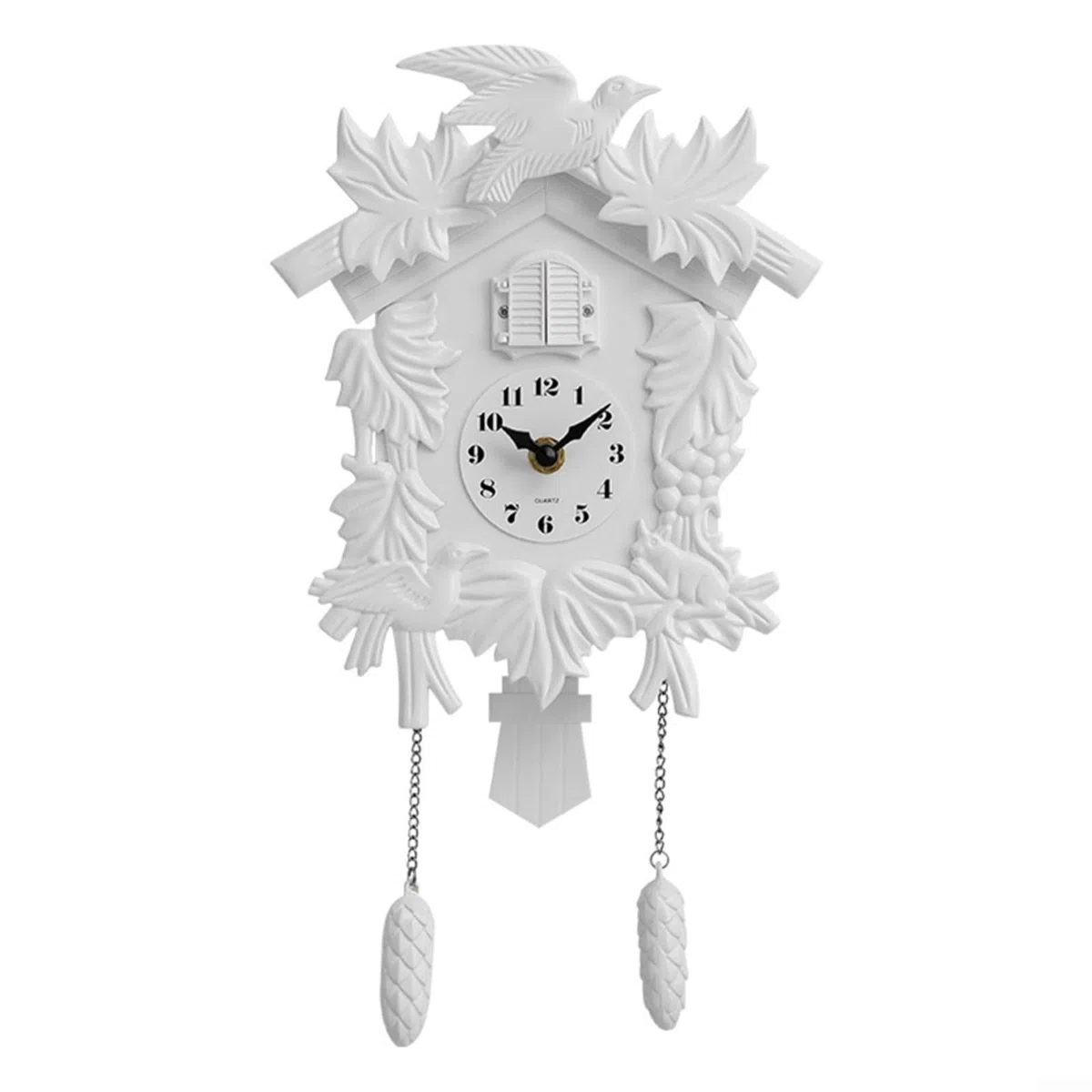 Reloj de cuco montado en la pared, movimiento silencioso con timbre cada hora, diseño retro decoración artística para el hogar, reloj de aprendizaje apto para niños (T52 blanco)