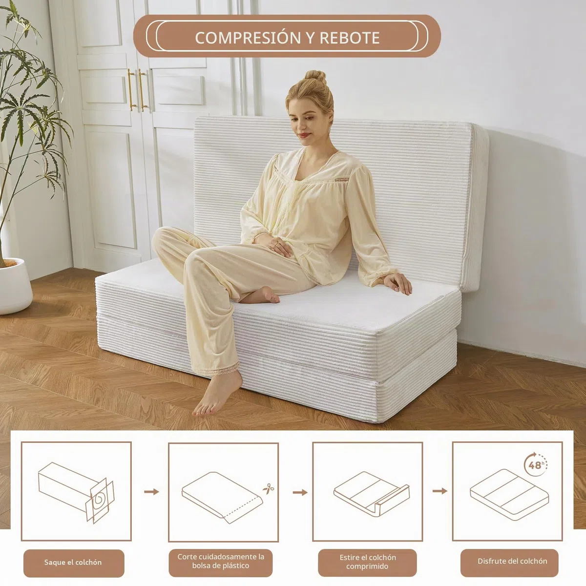 MAXYOYO Colchón Plegable De Cordón De Tres Partes, Colchón Plegable De 15 Cm De Grosor Con Funda Extraíble Y Lavable, Ahorra Espacio Para Dormitorios De Invitados Y Viajes
