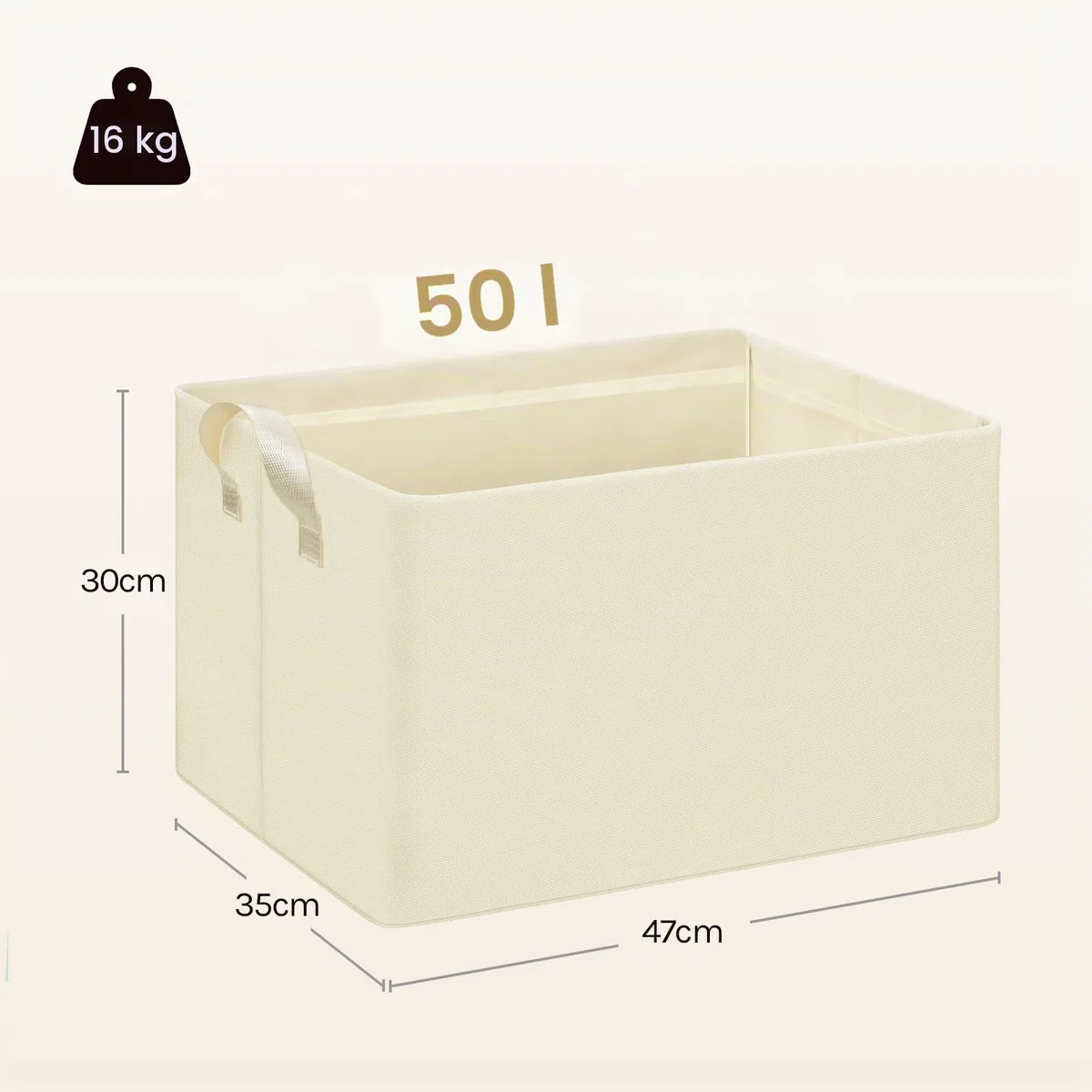 WOLTU Juego de 5 Cajas Plegables,Cajas Almacenamiento Plegables, Cajas Organizadoras de Tela con Asas, Cajas Almacenaje para Ropa y Juguetes en Armarios, Crema, 47x35x30 cm