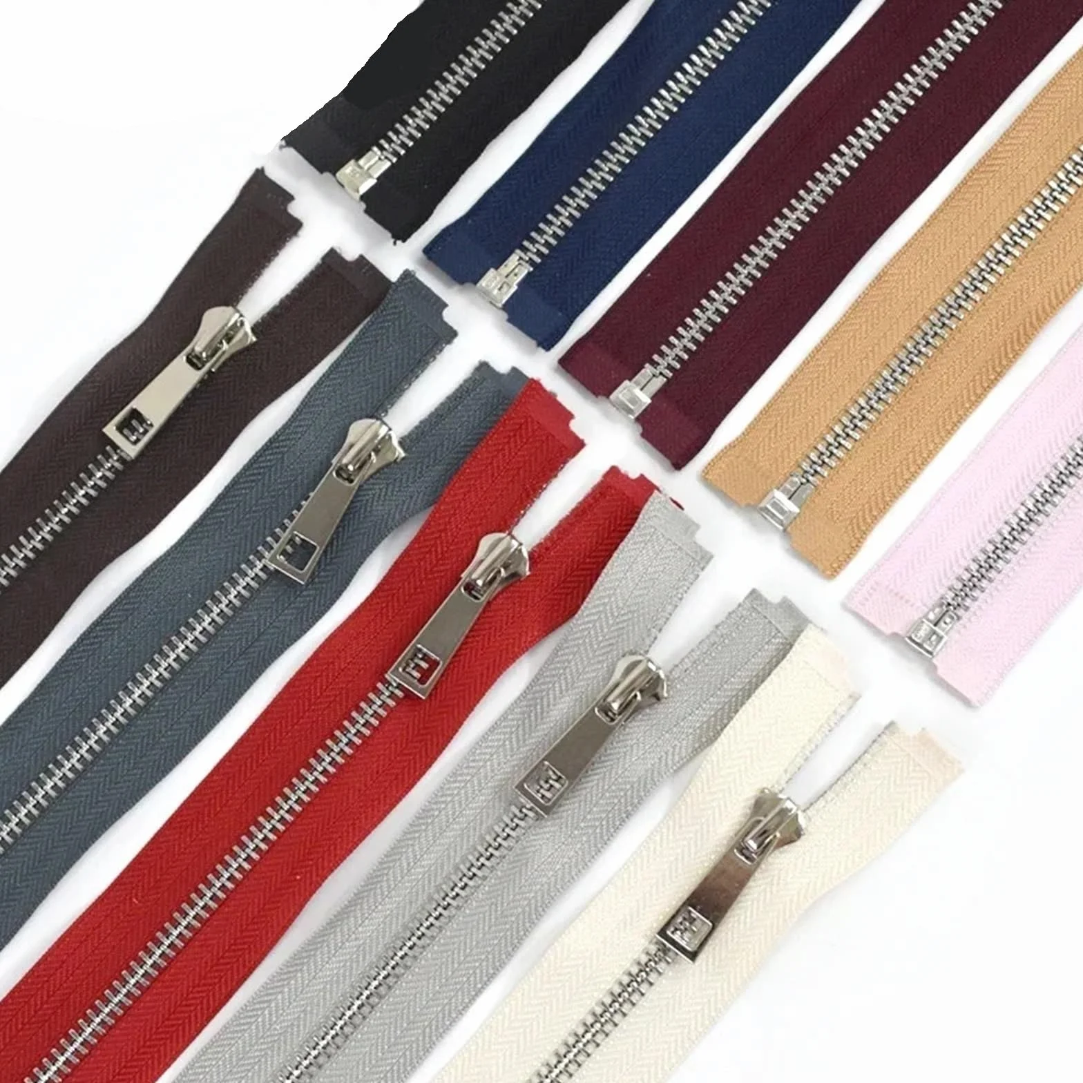 Cremallera de metal 5 #, 40/50/60/70/80 cm, apertura simple, dientes plateados, ropa, cierres de coser(Dark Grey, 50 cm, 5 # 5 unidades)