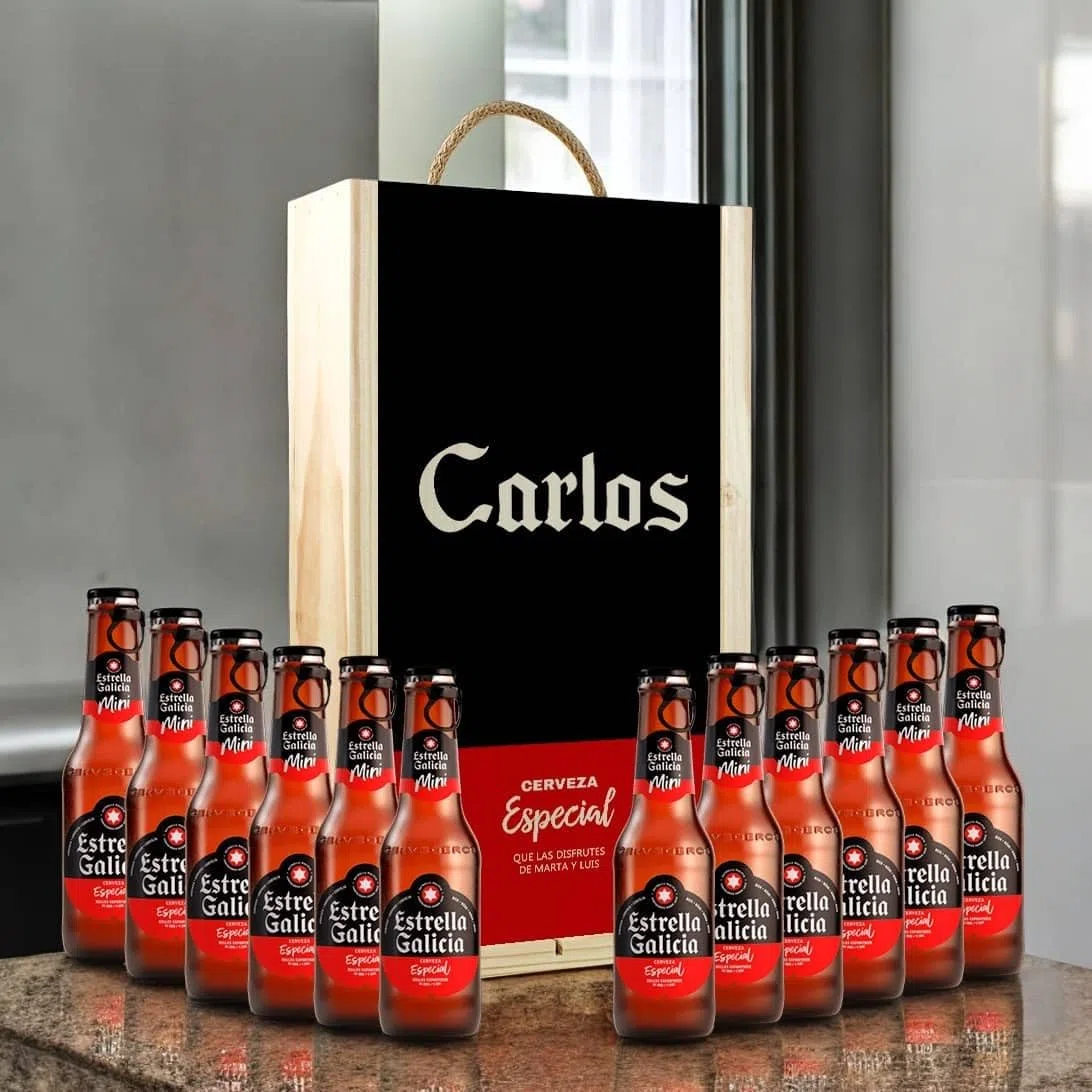 Caja Regalo Personalizada Cerveza 12 Botellines Regalo Hombre Padre Día del Padre Cumpleaños