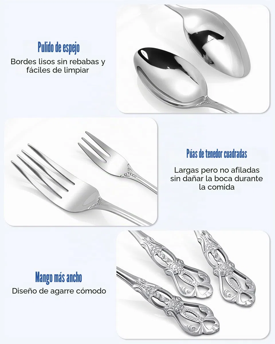 Set de Cubiertos 40 Piezas, Cubiertos Acero Inoxidable, Acabado Pulido Brillante, Juego de Cubertería con Cuchillo, Tenedor, Cuchara, Apto para Lavavajillas,Plata
