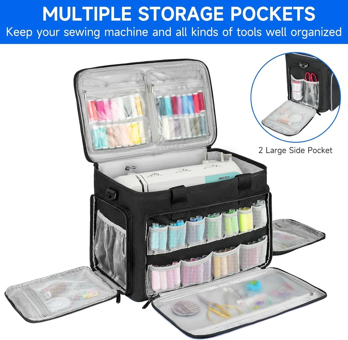 LEFOR·Z Bolsa de máquina de coser, bolsa de transporte para máquina de coser con bolsillos para máquinas de coser y accesorios de costura, bolsa de costura adecuada para la mayoría de tamaños estándar