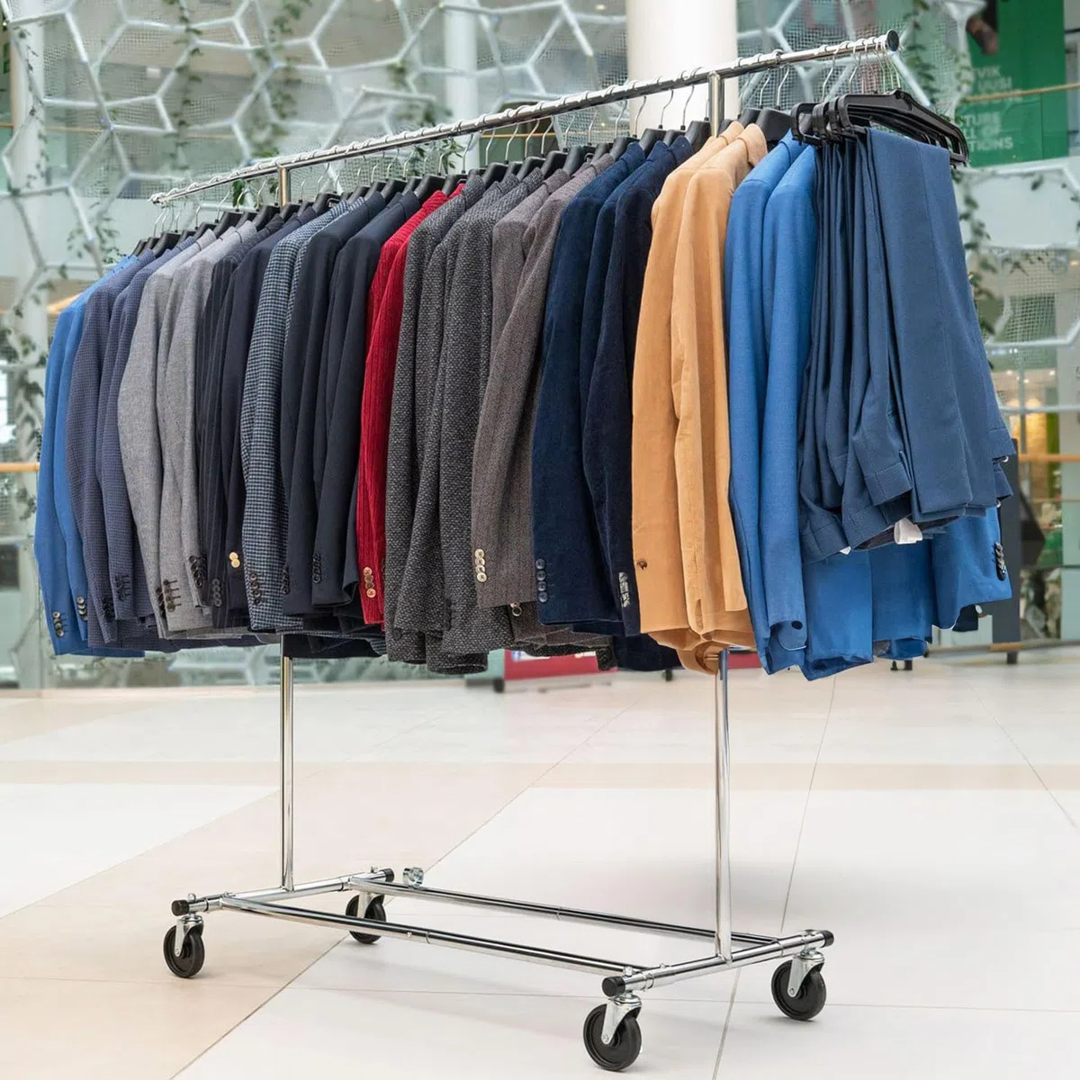 Tatkraft Drogo Buro Ropa Profesional con Ruedas, Hasta 100kg, Acero Cromado | Burro de Ropa, Plegable, 127.5-187x62x144-169cm, Montaje Rápido 1 min, Buro para Ropa Resistente, Colgadores de Ropa