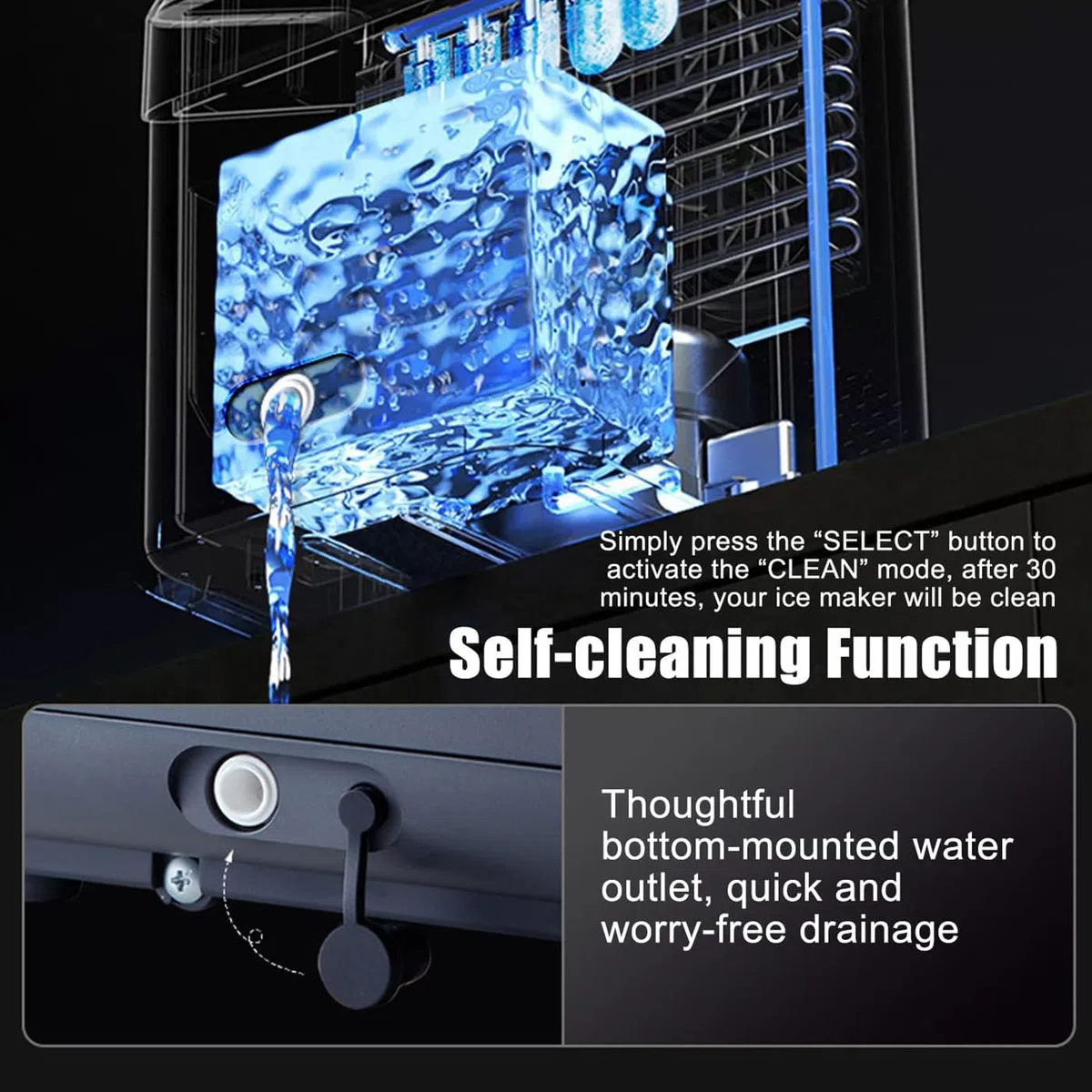 1.5máquina Fabricadora De Hielo De Encimera para El Hogar, 2 Tamaños De Fabricadora De Hielo De Bala con Pala para Hielo Y Almohadilla Antideslizante, 2 Tamaños De Hielo, Listo En 6 Minutos