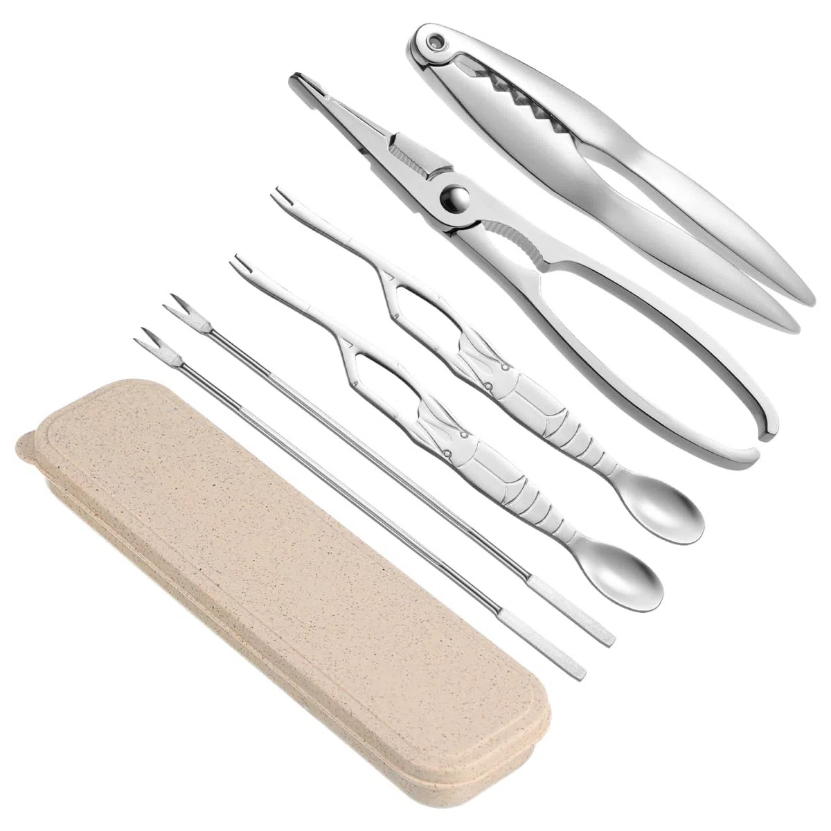 Sewroro Juego de 6 Utensilios para Mariscos de Acero Inoxidable Kit para Comer Cangrejo y Langosta con Mango Ergonómico Incluye Tenedores y Pelador Adecuado para Uso Doméstico y