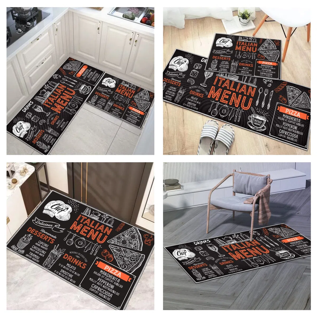 Juego de Alfombrillas de Cocina Antideslizantes y duraderas, 2 Piezas Lavables para Cocina, lavandería, Dormitorio (A, 40 x 60 + 40 x 120 cm)