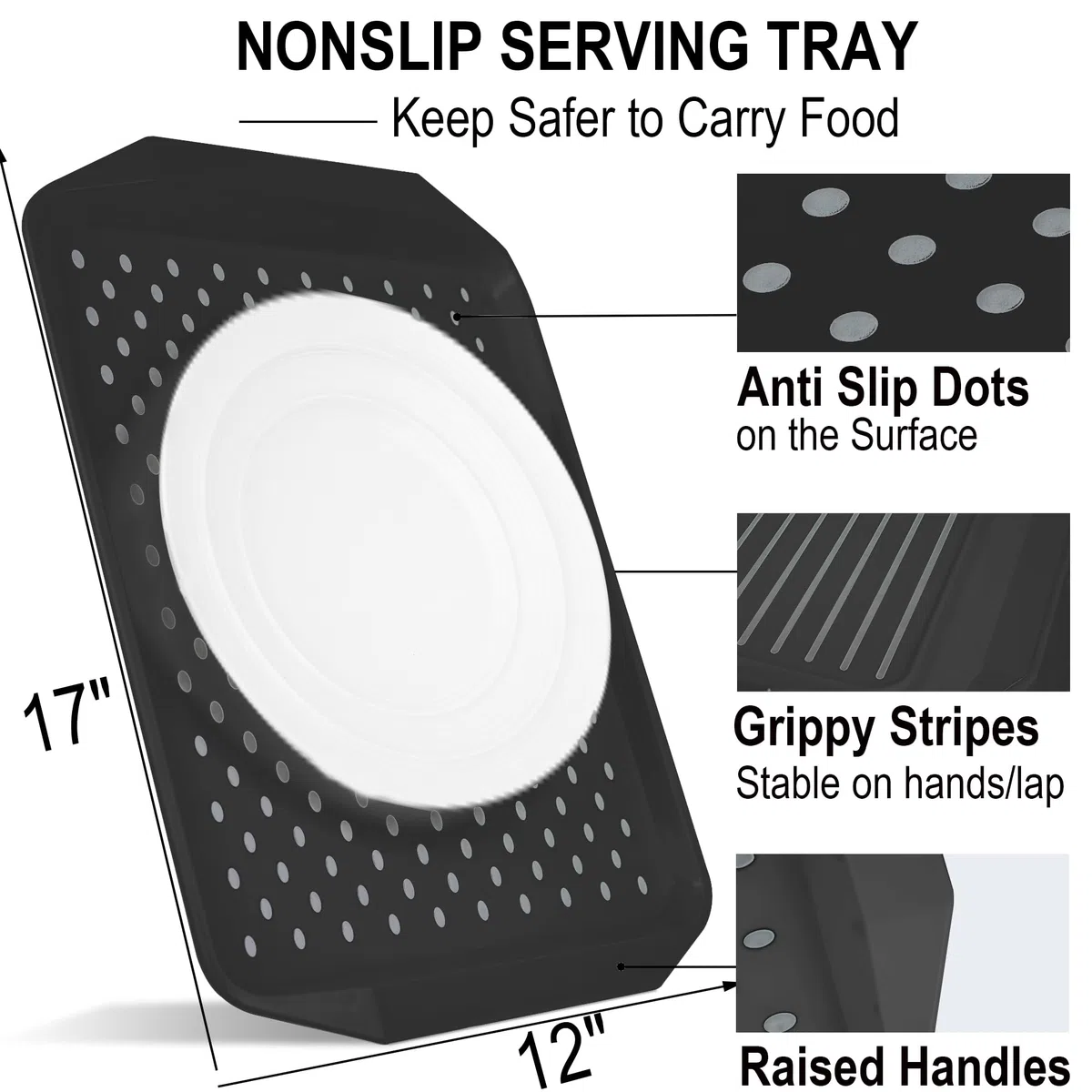 Czlizdyt Bandeja antideslizante para servir con asas, color negro