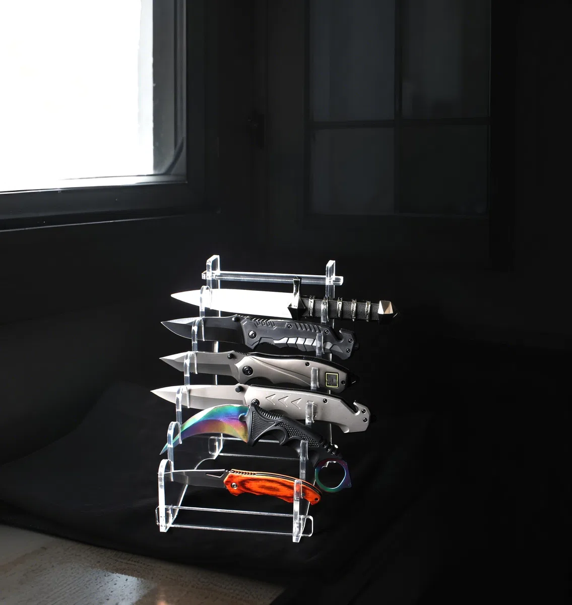 Soporte de herramienta Soporte de exhibición de cuchillo de acrílico de 6 niveles para almacenamiento de pantalla de pantalla de herramientas (transparente)