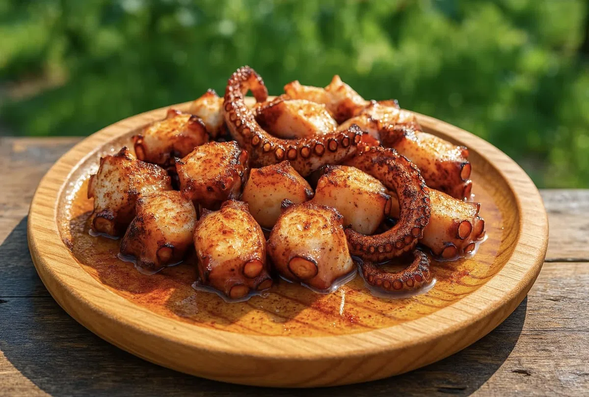 Platos de Madera para Pulpo - Plato para Servir Aperitivos, Jamón, Queso, Embutidos o Pizza - Platos de Presentación - Set de 6 - Diámetro 28 cm