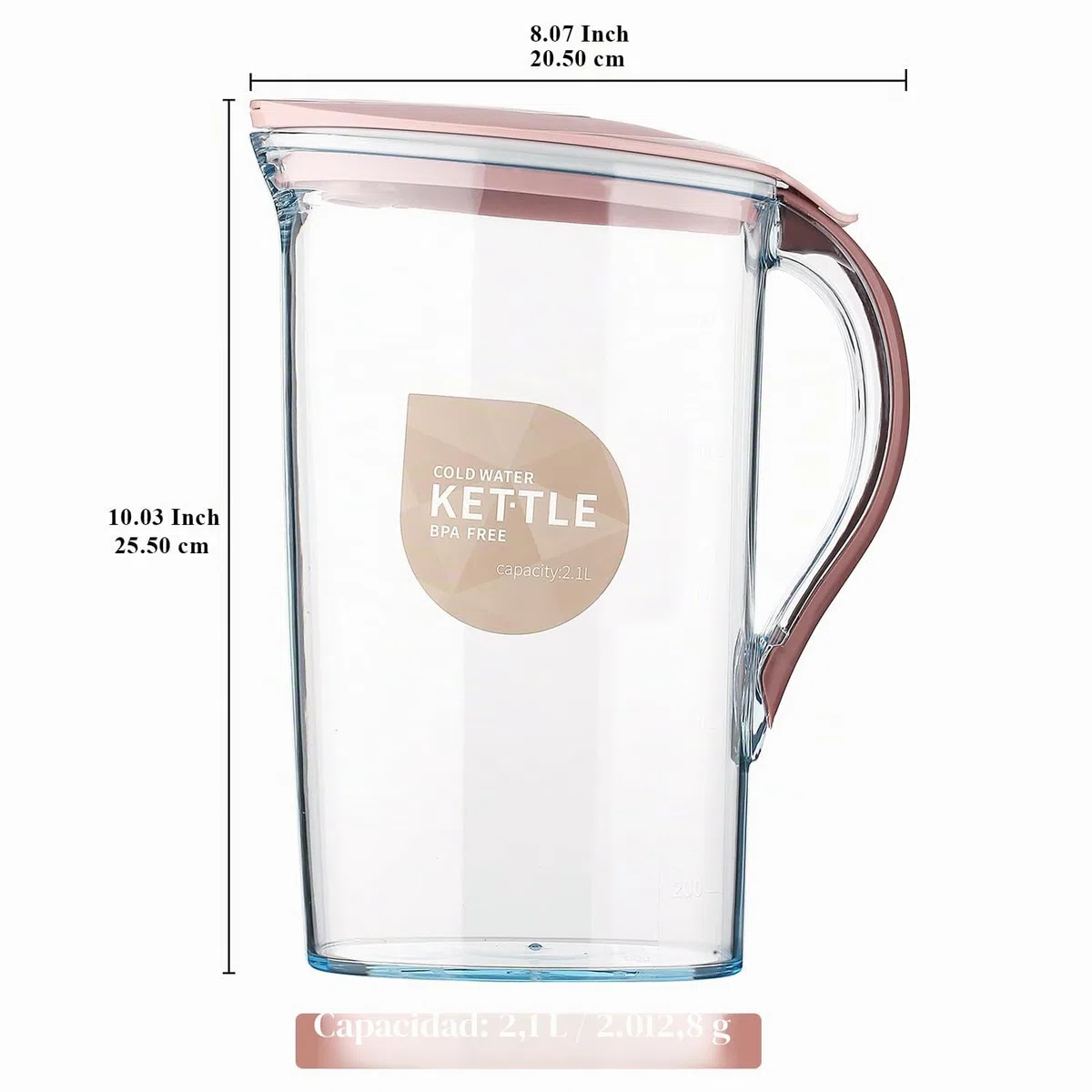 Berglander Jarra de agua de la puerta del refrigerador con tapa 2.1L perfecta para hacer té, jugo y bebida fría, jarra de fibra de vidrio clara libre de BPA