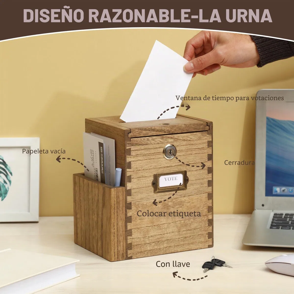 KIRIGEN Caja de presentación de Madera para donaciones y elección, para Montar en la Pared, Caja de colección de comentarios con Cerradura y 2 Llaves para Escuela, Oficina, Hospital marrón Oscuro