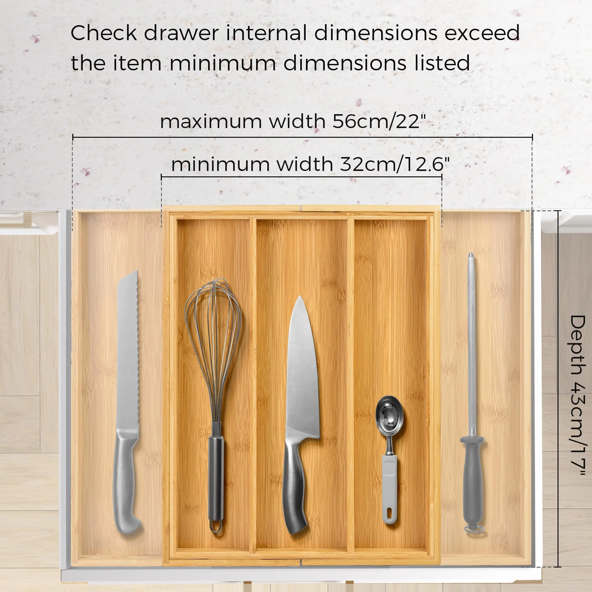 Utoplike Bandeja de Bambú para Cubiertos, Organizador Extensible para Cajón de Utensilios, Porta Cubiertos, Porta Herramientas para Cocina, Dormitorio, Sala de Estar