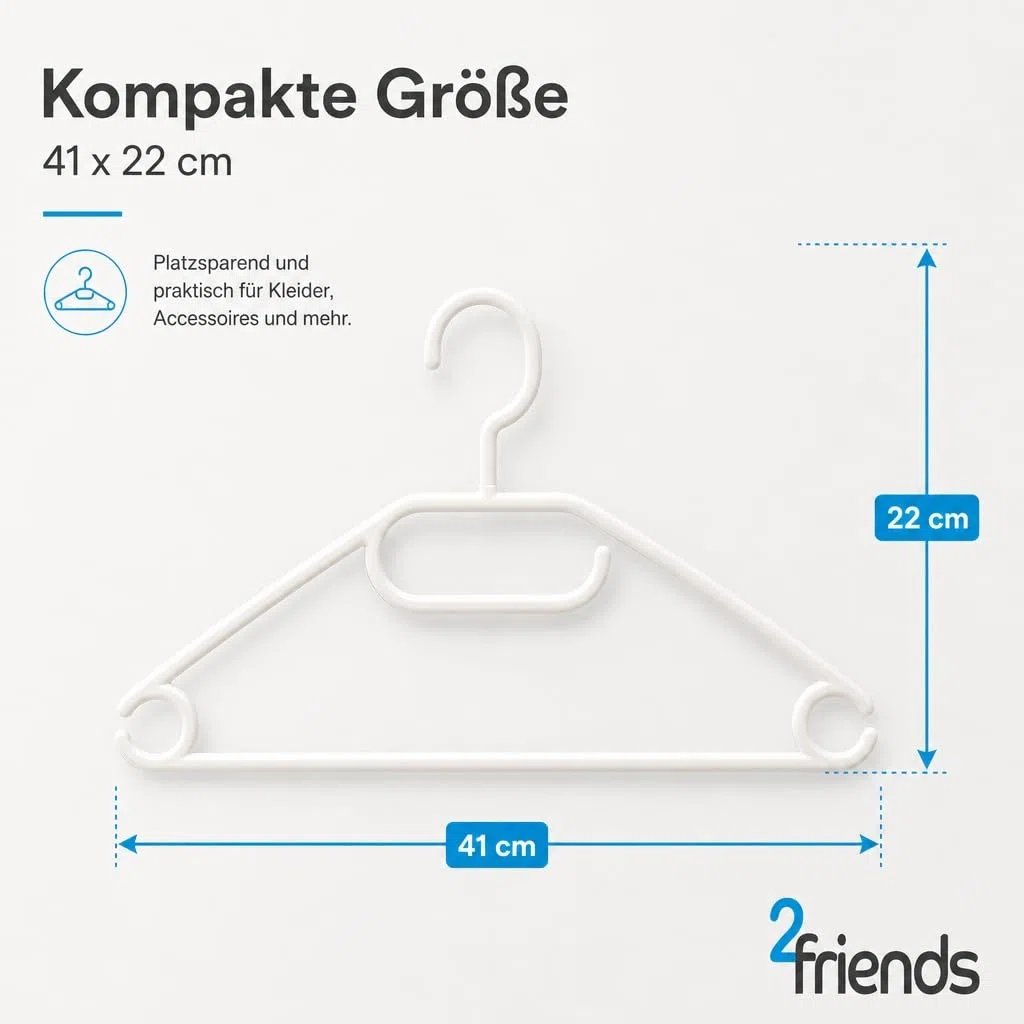 2friends 50 perchas de plástico blanco con ganchos giratorios, 41 cm de plástico blanco, 50 perchas fabricadas en la UE, material 100% reciclado, modelo Lea