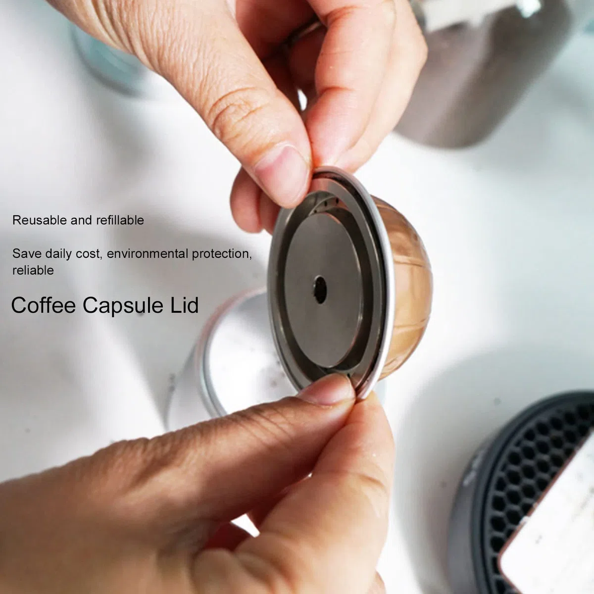 Tapa de Cápsula de café Reutilizable, Tapa de Cápsula de Acero Inoxidable 304 Tapa de Sello de Cápsula de café Recargable Reutilizable para Cápsulas Recargables con Pala y