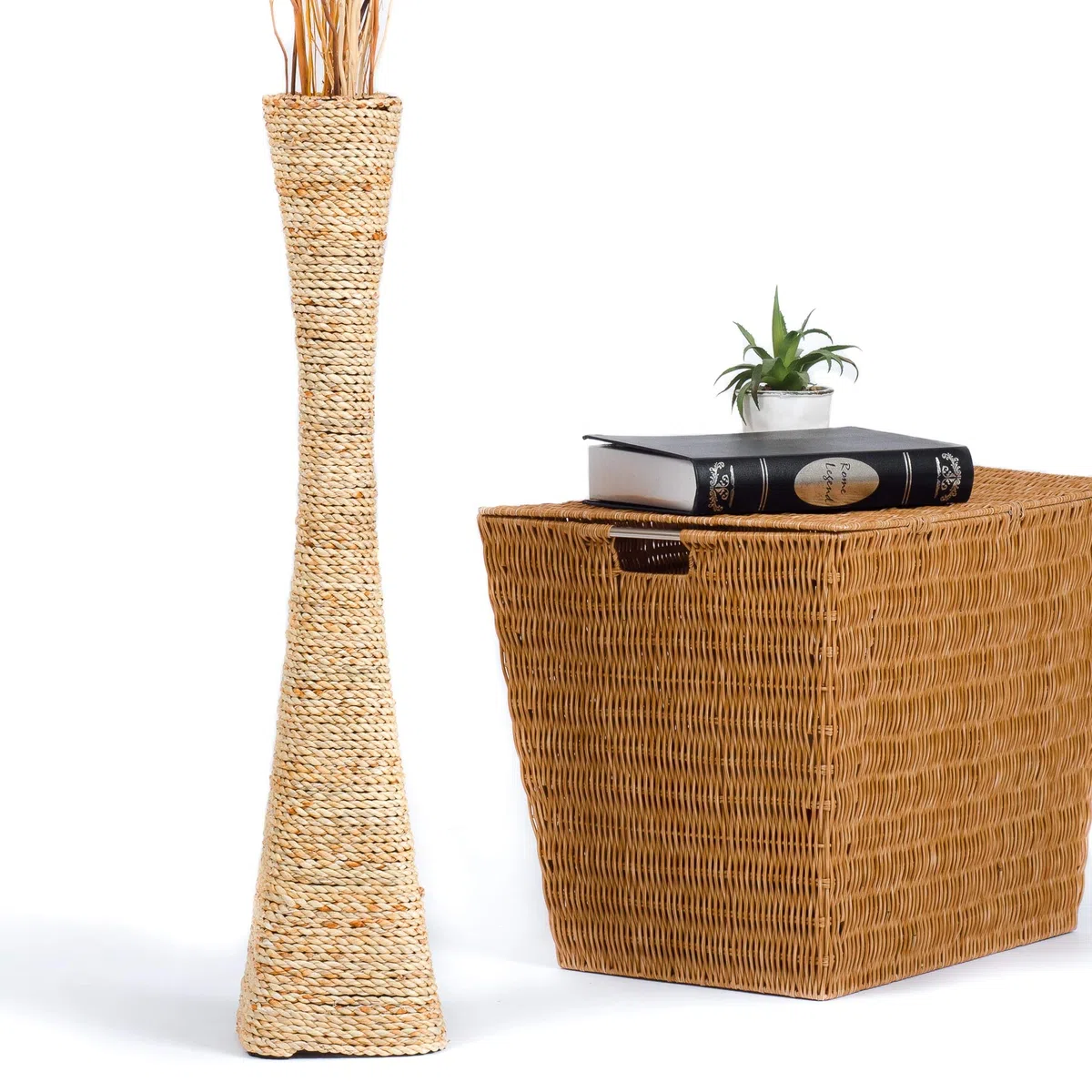 Leewadee Gran Jarrón de Suelo 70 cm Jacinto De Agua para Salón | Jarrón Deco para Salón, para Pampa & ramas. Fibra natural, sin agua. Boho & coastal
