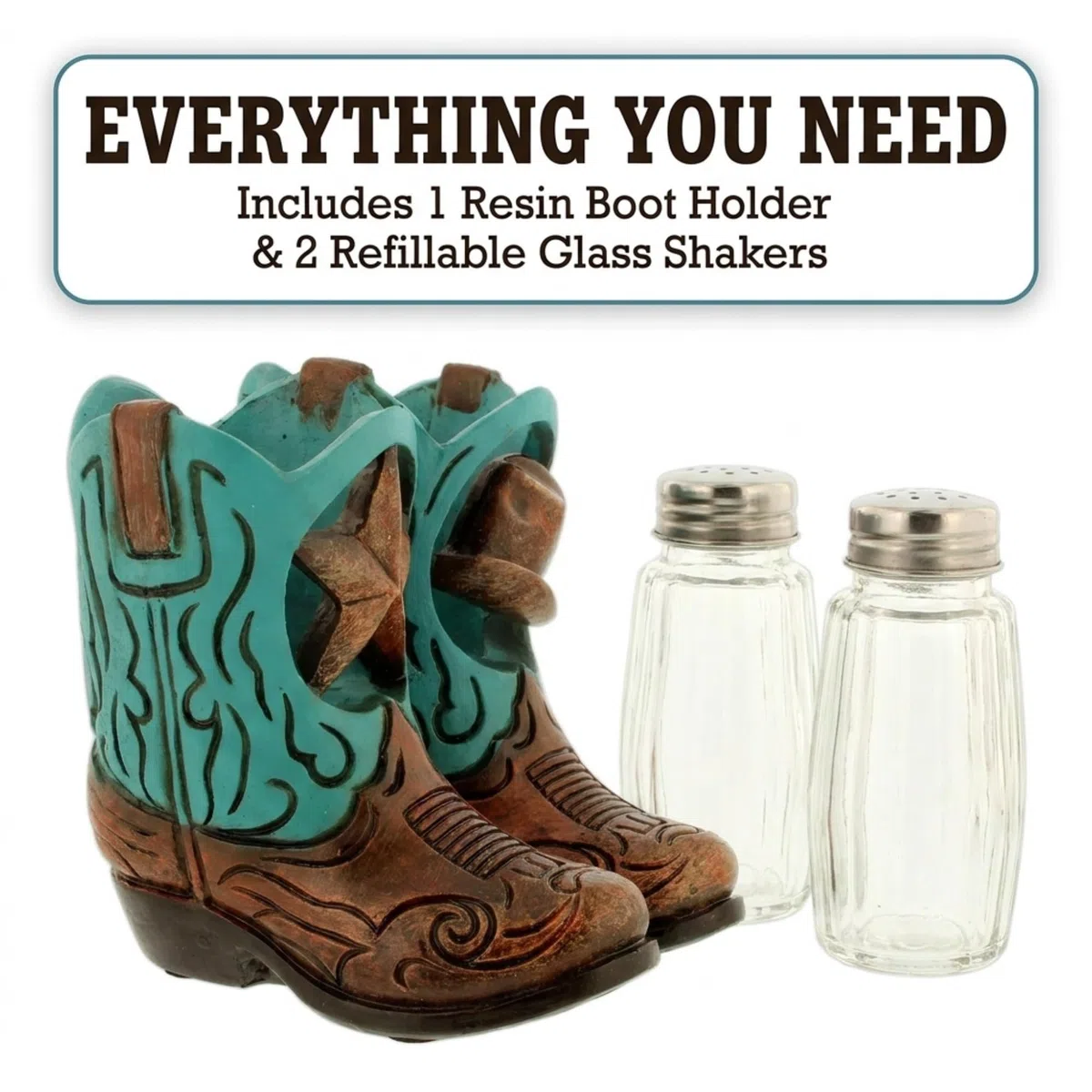 The Bridge Collection Juego de salero y pimentero Western Cowboy Boot – Decoración rústica de mesa de cocina – acento único de granja