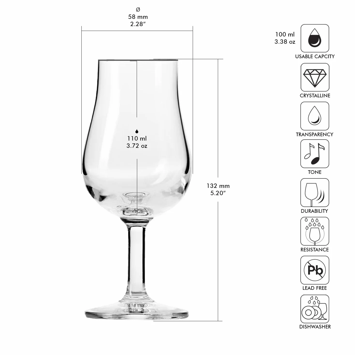 Krosno Vasos de cata para whisky | Juego de 6 | 110 ml | Colección Pure | Ideal para casa, restaurantes y fiestas | Apto para lavavajillas | Cristal sin plomo