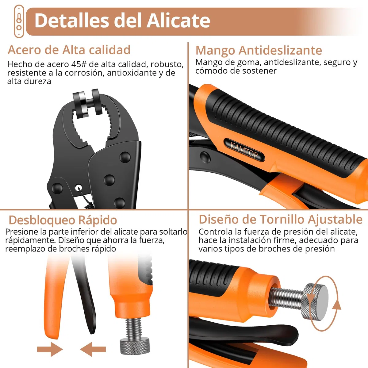 Kamtop Kit de Corchetes de Presión de 30 Pares con Alicates Botones a Presión Metálicos con 3 Bases Intercambiables Guantes para Hacer Agujeros en Cuero Cinturones Lona Vaqueros