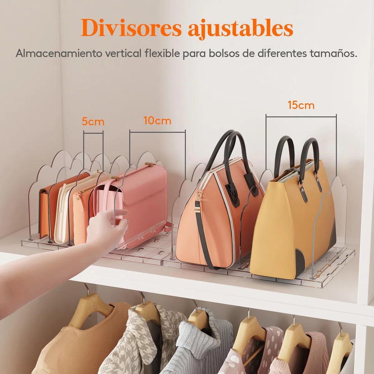 Lifewit 2 PCS Organizador de Bolsos de Plástico, Adjustable Separador Bolsos para Almacenaje Armario Estantes, Divisores de Embrague/Bolsos Mano/Libro para Dormitorio, Oficina,Librerías, Transparente