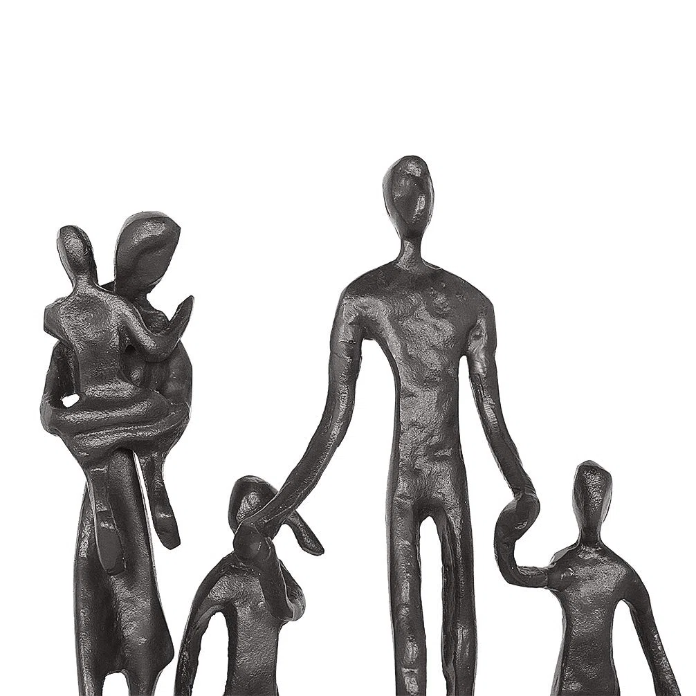 Aoneky Estatua Familiar de Metal - Figura Decorativa de Madre Padre Hijo Hija, Escultura Moderna Abstracta, Decoración del Hogar Casa Oficina, Figura Decorativa de Familia de 5, Negro