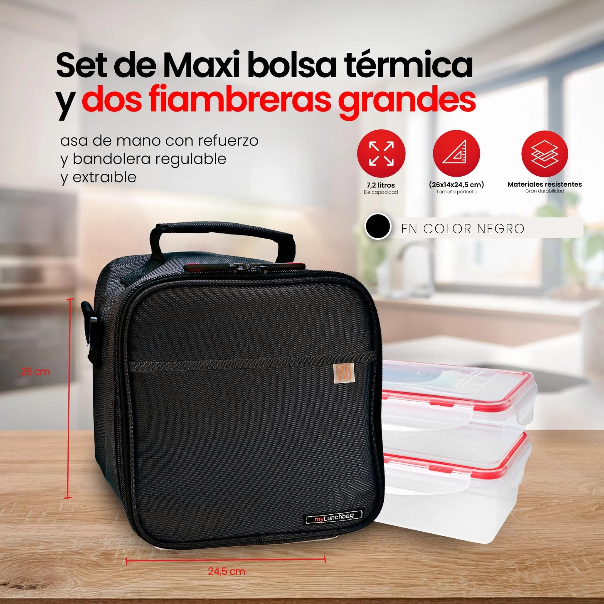 Maxi Bolsa Térmica Porta Alimentos - Lunch Bag Grande 5,8 l con Tapers de Plástico 0.7 l y 1 l, Bolsa Nevera con Paredes Extra-Gruesas Mantiene Calor/Frío 8h, Loncheras de Trabajo, Oficina, Gris