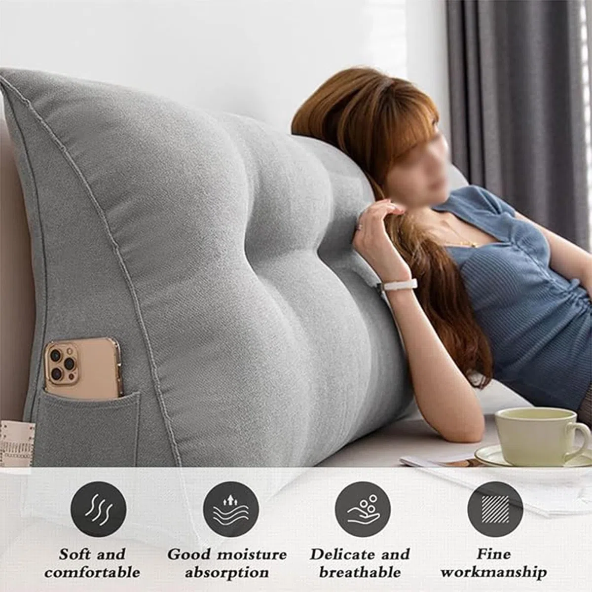 Almohada de apoyo triangular de 80 x 50 x 20 cm, cómodo cojín de respaldo de lectura para cabecero, soporte lumbar, apoyo de posicionamiento, ideal para relajación y apoyo postural.