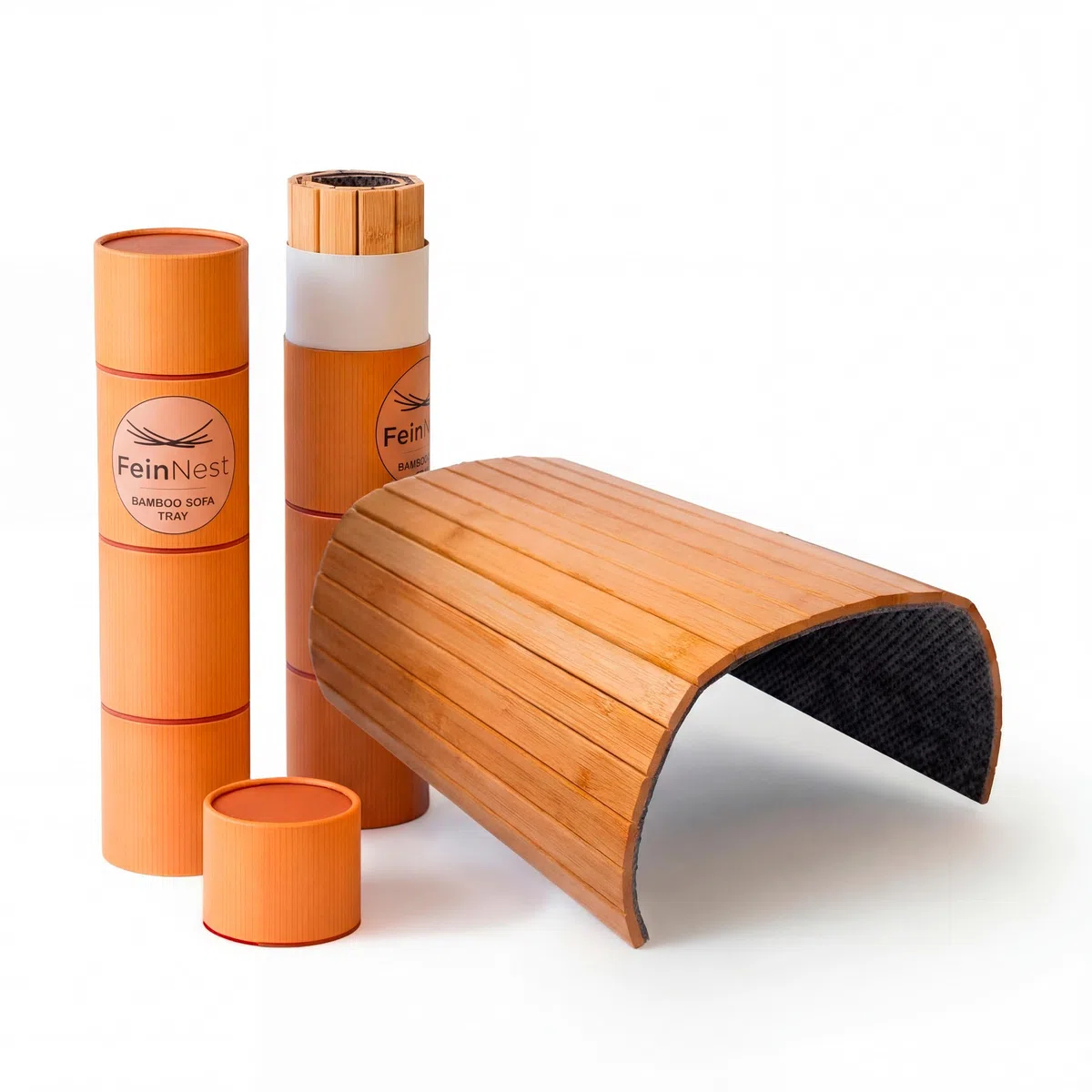 Bandeja para sofá – Organizador de reposabrazos de bambú Flexible, Base Antideslizante, 41,5 x 34 cm, Color Madera Natural, Caja de Regalo