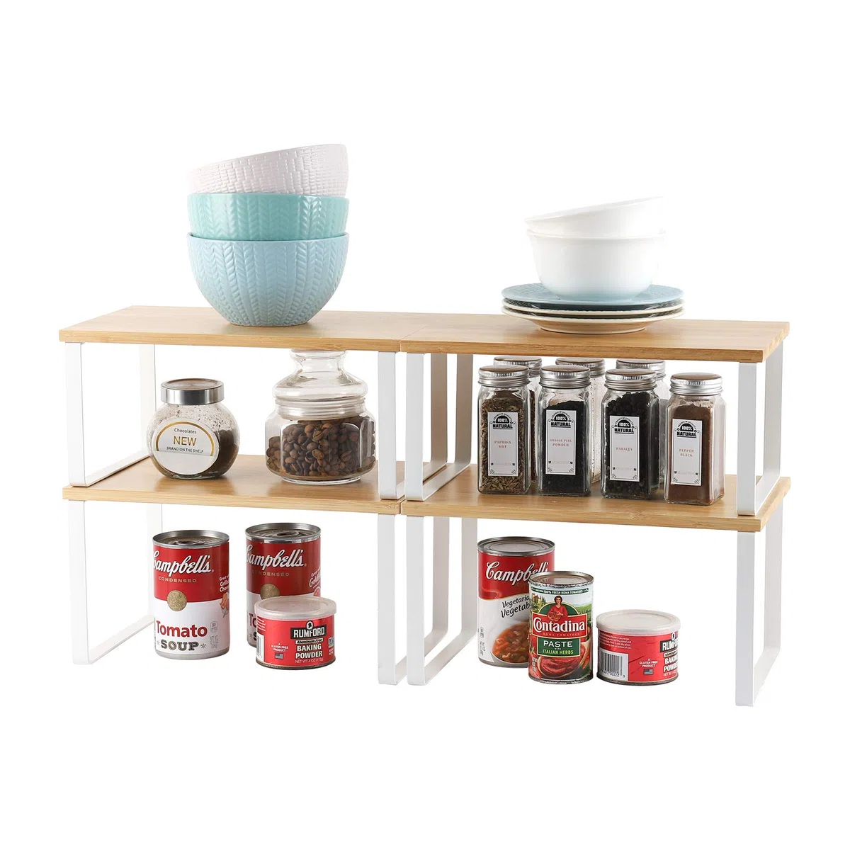 Nandae Juego de 4 Organizador Cocina Estanteria Cocina, Organizador Armarios Cocina Apilable para Encimera, Gabinete, Estantes de Almacenamiento para Alimentos y Cubiertos