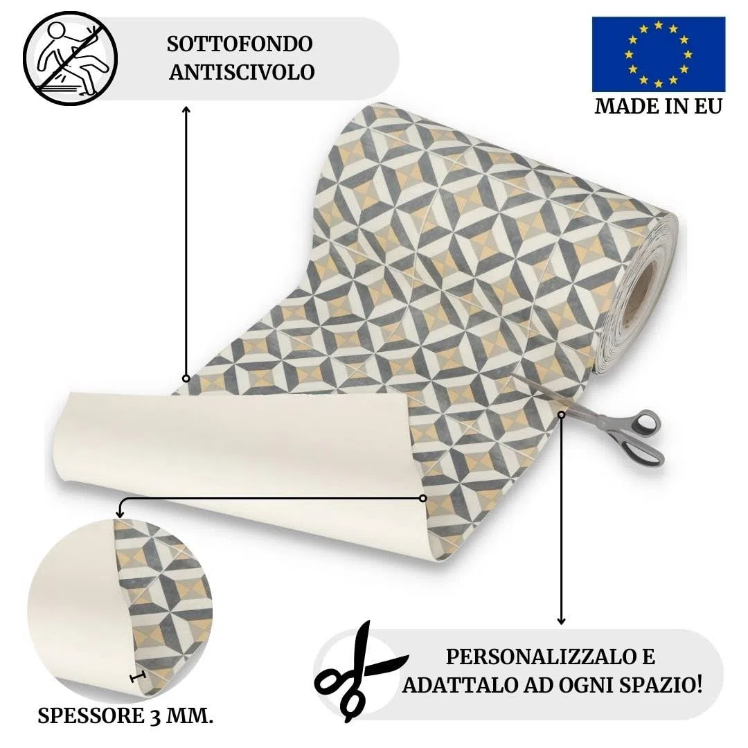 Casatessile Alfombra vinílica de Cocina antideslizable Lavable Chic 50 cm de Ancho. - VAR. 5, 180 cm.