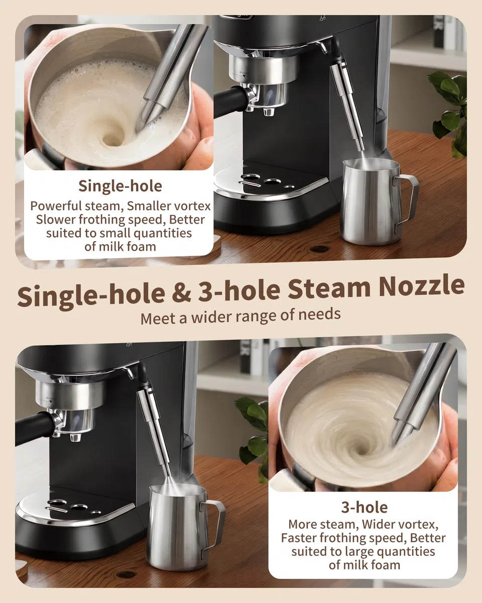 MOWETOO Boquilla de Vapor para Cafetera - Boquilla Espumadora Inoxidable para Cafetera Espresso, Tubo para De’Longhi Dedica EC680 EC685, Una Abertura y Tres Aberturas, Upgrade Latte Art