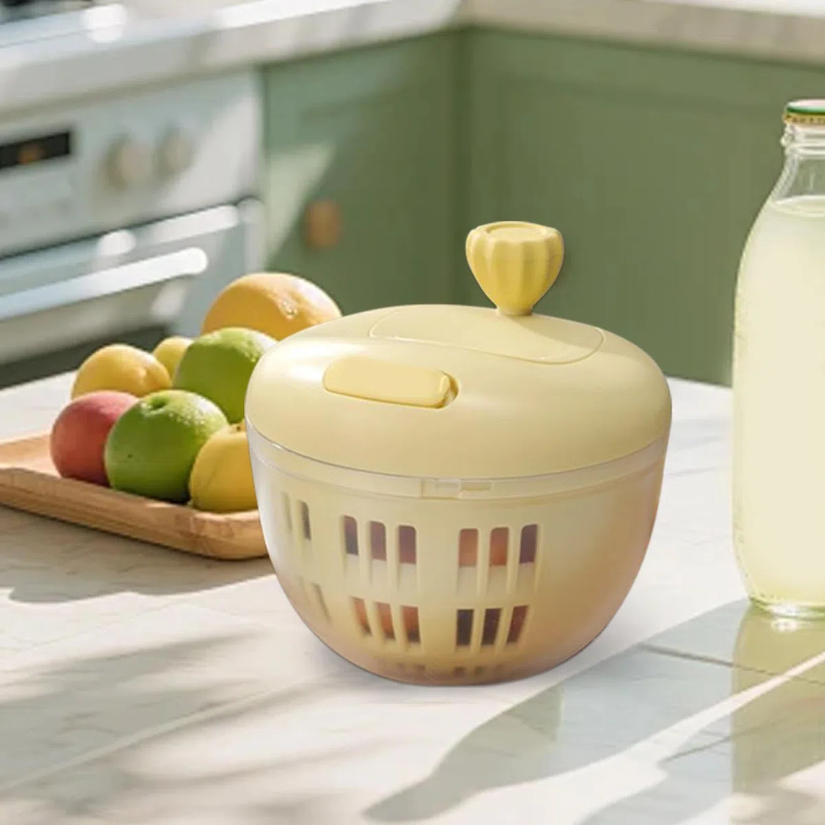 Spinner de verduras – Mini centrifugador de ensalada de 800 ml con base de silicona antideslizante, de frutas compacta y cuenco colador, secadora de lechuga portátil para una preparación