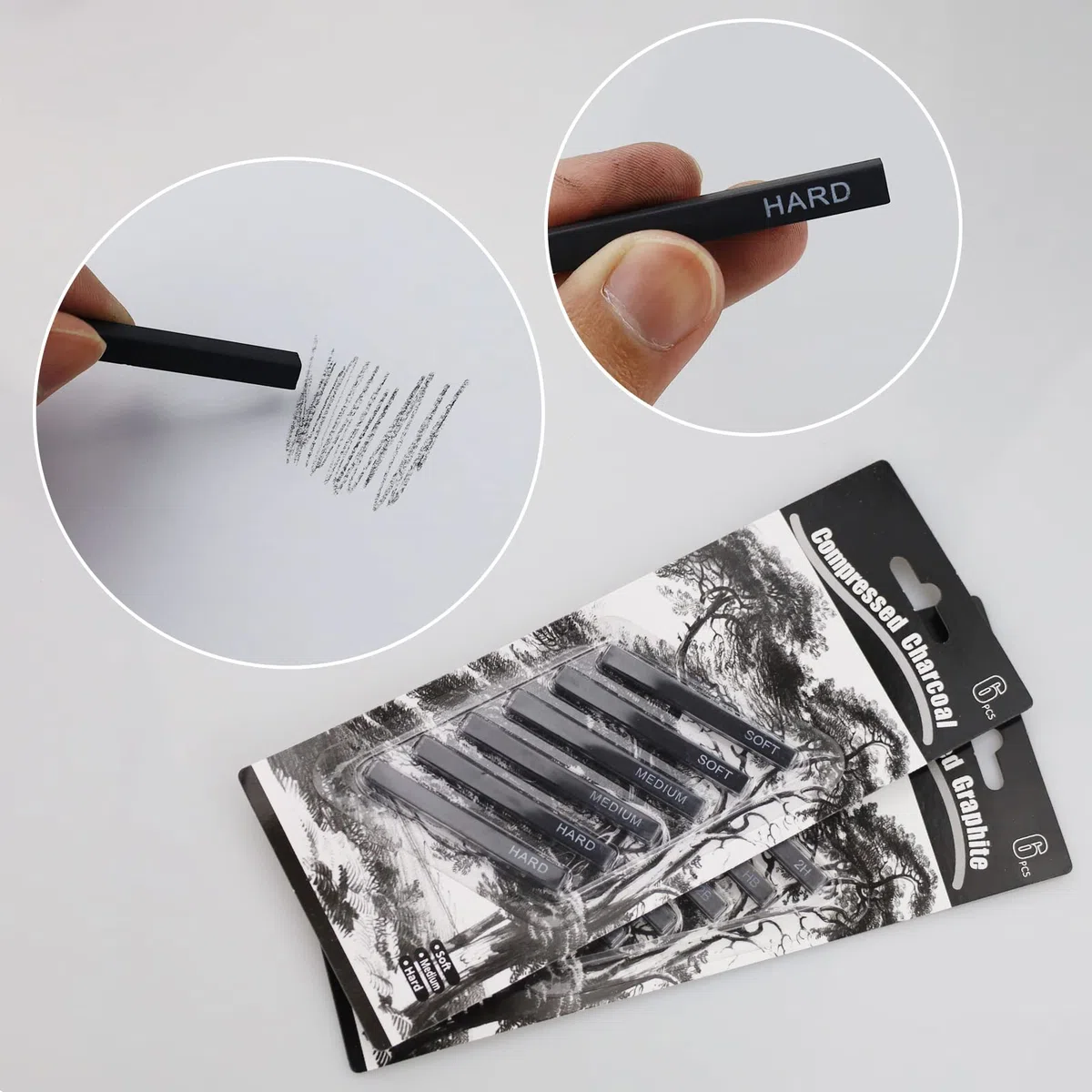 Juego de Lápices de Carbón Prensado - 12 Unidades en Negro para Dibujar, Esbozar, Escribir y Diseño Artístico