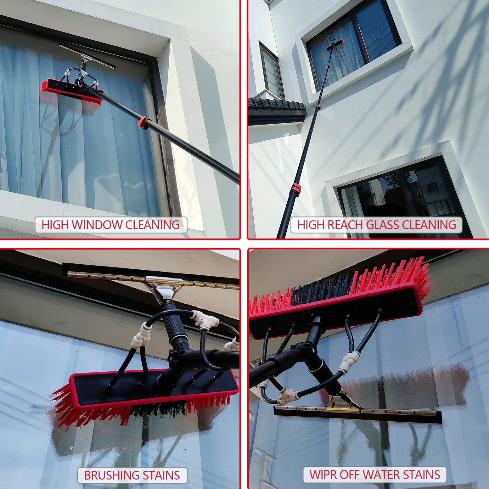Genérico Cepillo telescópico para Ventanas de 3,6-10,8 m con alimentación de Agua, con escobilla de Goma y dispensador de jabón, hidrolimpiador, pértiga, Limpiador de techos de Invernadero