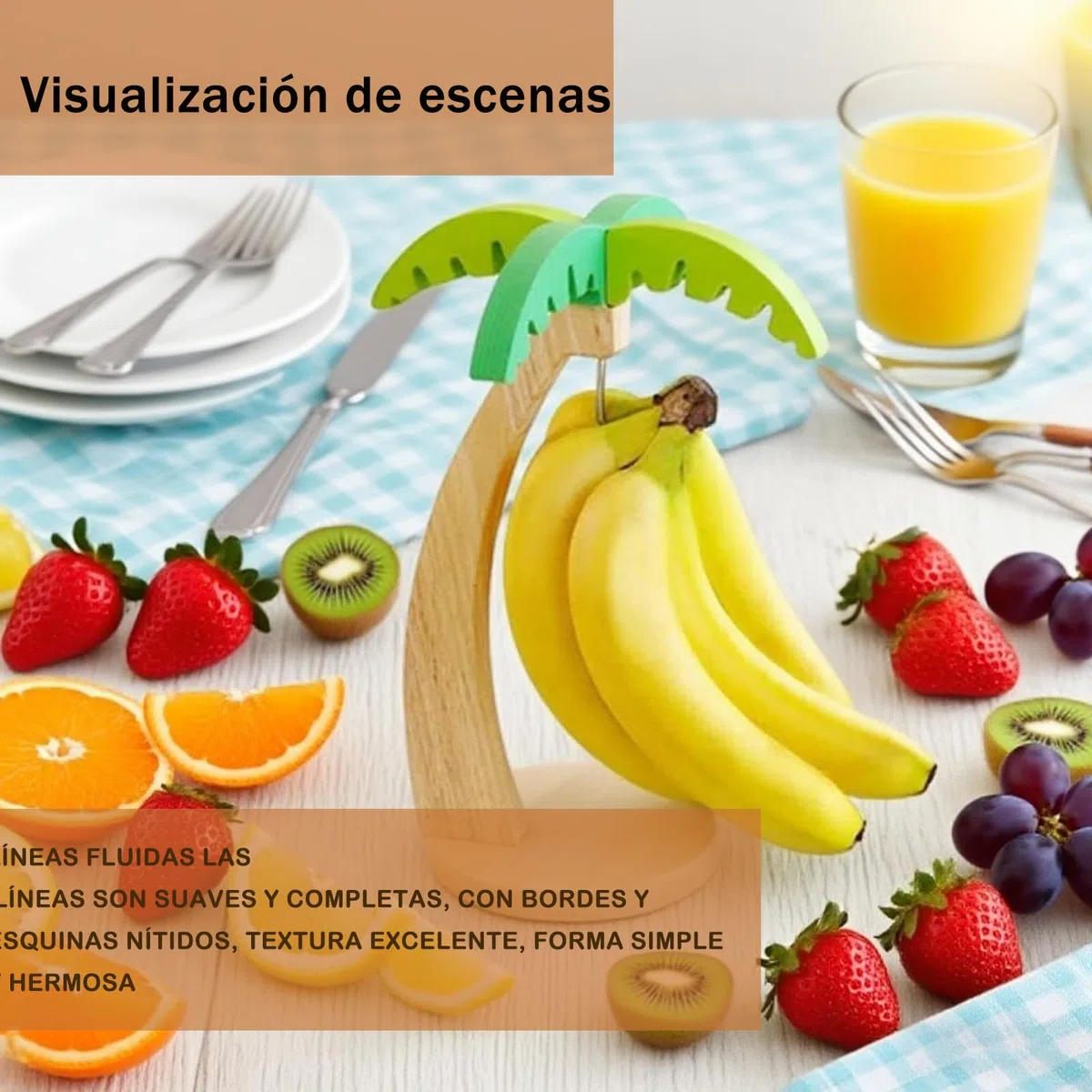 Soporte para Plátanos， Soporte para con Gancho de Acero Inoxidable Duradero, de Plátanos de Madera， de Organizador de Frutas para Hogar y Duradero y Ligero para Bananas y Otro