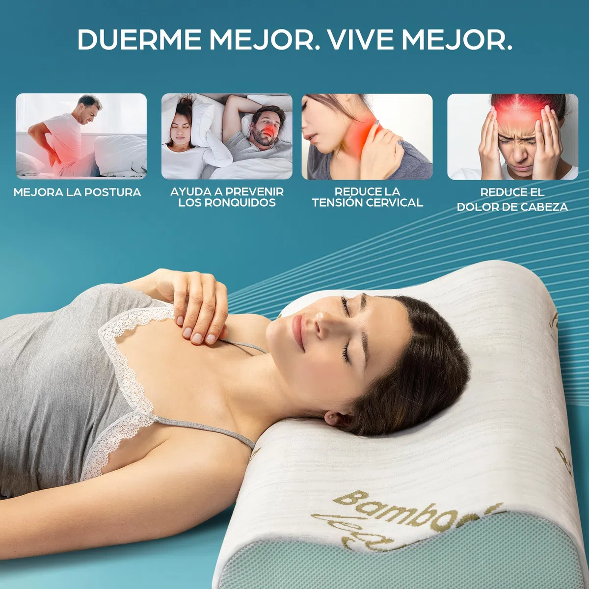 Flowen Almohada Cervical y Cuello Viscoelastica Cojin Ortopédico para Dormir Antiácaros Antialérgico y Transpirable Ideal para Dolores de Cuello Forro en Bamboo Antibacteriano Extraíble y Lavable