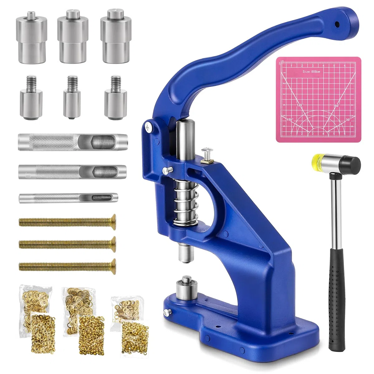 Bonvoisin Máquina Manual De Ojales A Presión, Con 3 Punzones | 1500 Ojales (6/10/12mm), Martillo, Base Metálica, Para Cuero, Jeans, Cartón, Tapetes, Ahorro En Laboratorio