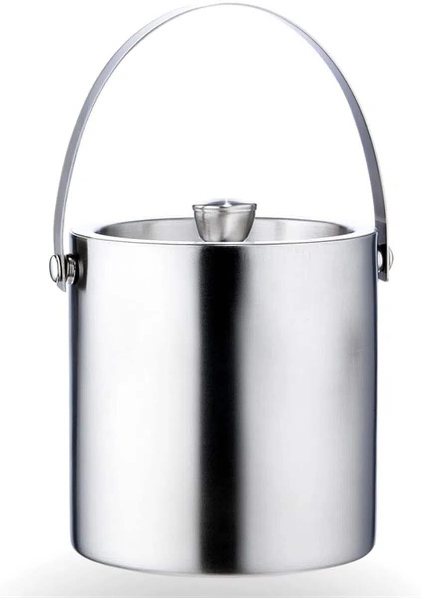 Cubitera Botella Vino Cubo de Hielo de Acero Inoxidable, Recipiente para Bebidas con Doble Aislamiento, contenedor de Hielo de 2 l, Enfriador de champán, Vino y Cerveza, 15,5 x 17 cm