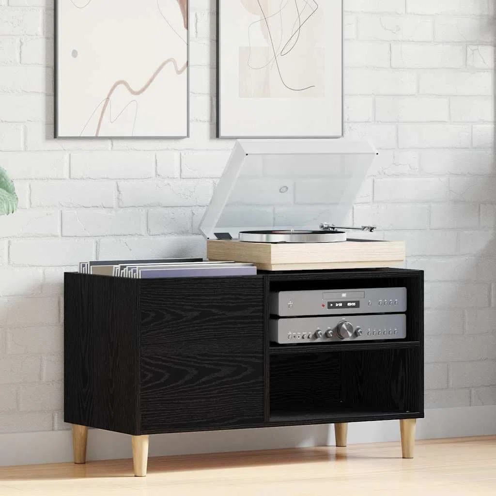 Mueble porta vinilos roble negro 84,5 x 38 x 48 cm | Diseño minimalista, elegante para salón, ideal para colección de vinilos