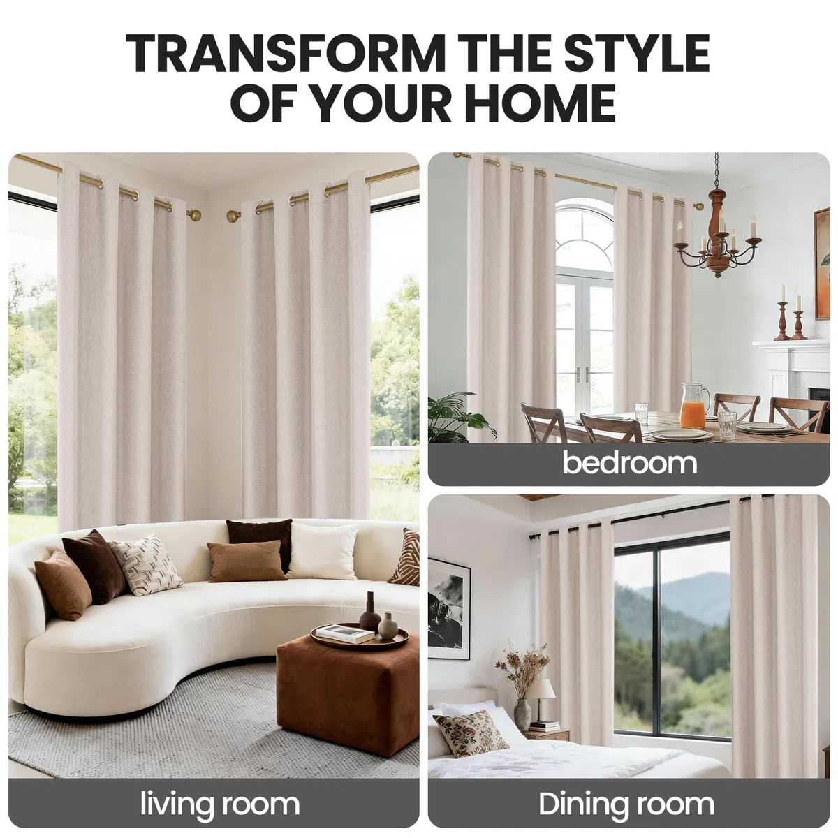 Ystyle 100% Cortinas Opacas 2 Piezas, 140x225cm, Lino Cortinas Dormitorio con Ojales Anti Luz Cortina Termica Aislantes Frio y Calor para Salon, Caqui