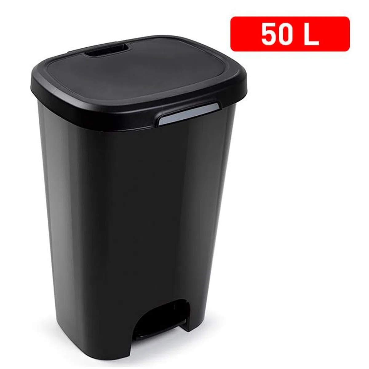 Acan Tradineur - Cubo de basura con pedal, plástico, contenedor residuos, papelera, reciclaje, fácil vaciado, fabricado en España (Negro - 50 litros - 63,5 x 41 x 36 cm)