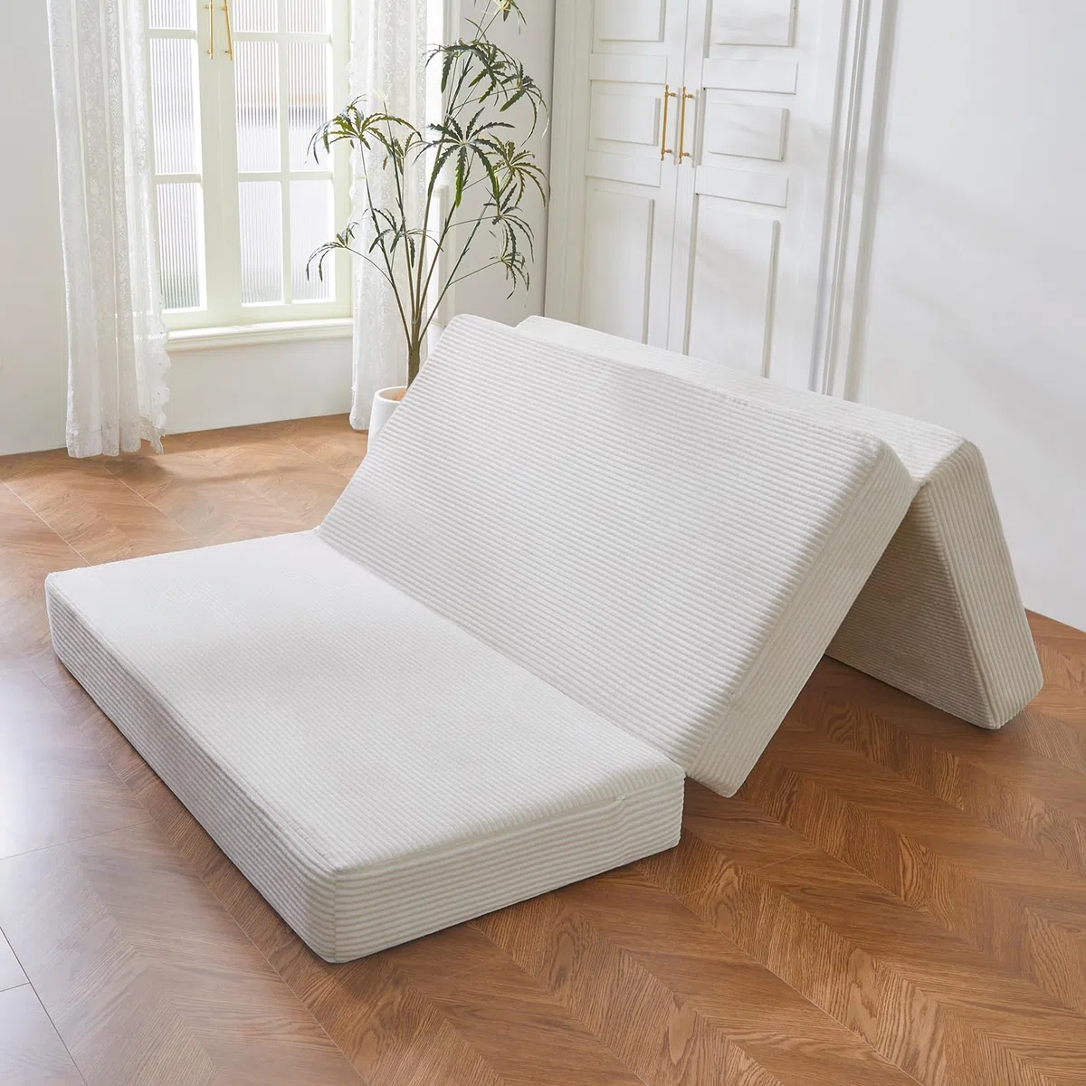 MAXYOYO Colchón Plegable De Cordón De Tres Partes, Colchón Plegable De 15 Cm De Grosor Con Funda Extraíble Y Lavable, Ahorra Espacio Para Dormitorios De Invitados Y Viajes